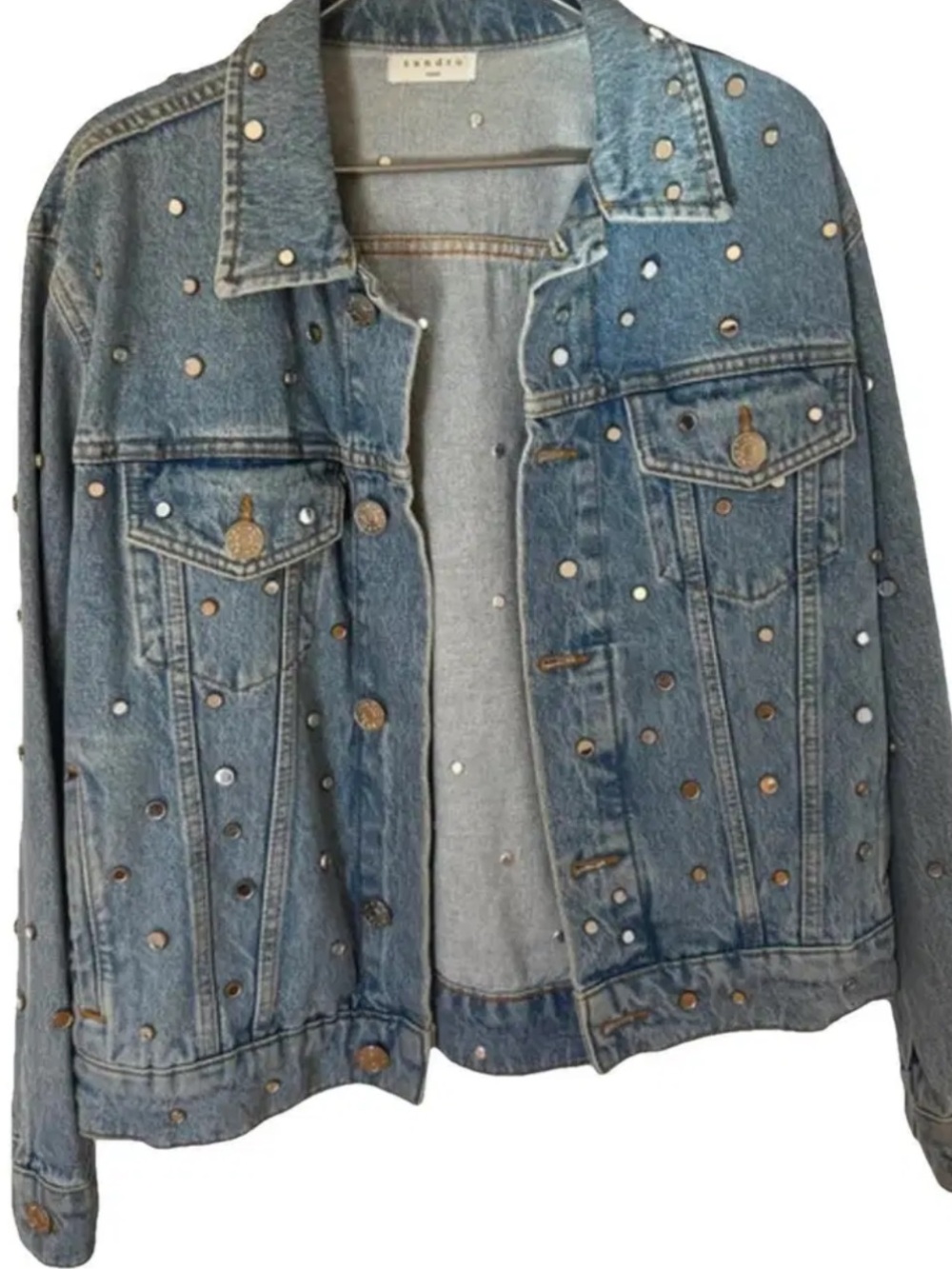 Sandro Light Blue Studded Denim Jacket - Women